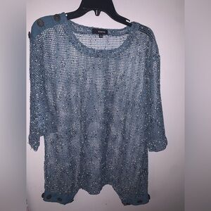 Blue Knit Sweater with Button Accents
